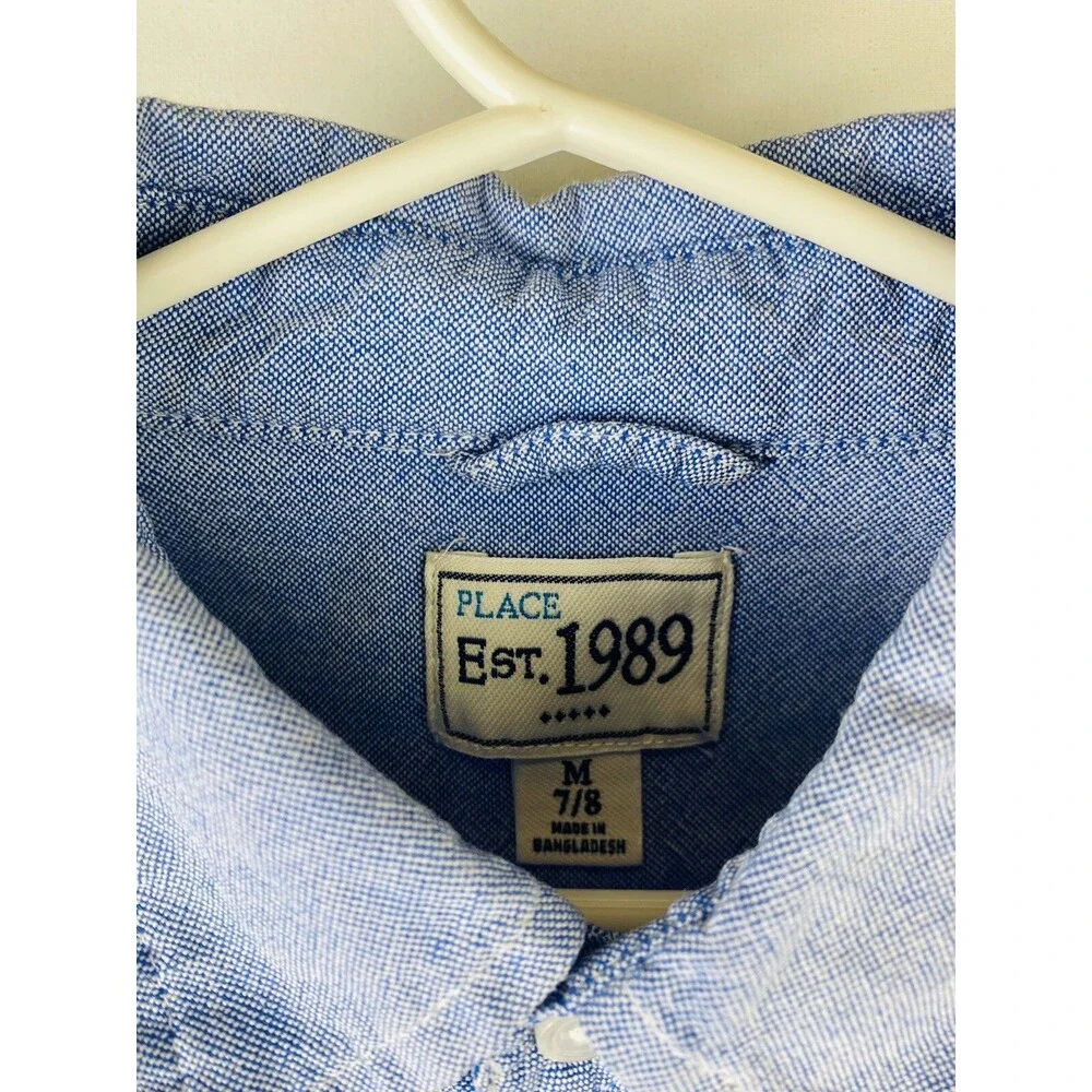 Childrens Place Boys Button Down Denim Shirt M 7/8 Blue Long Sleeve w/Pocket